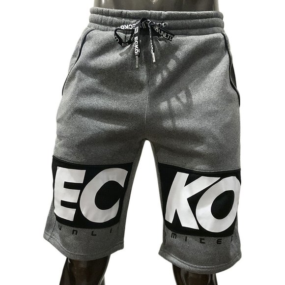 NWT ECKO UNLTD. AUTHENTIC MEN'S GRAY BLACK ADJUSTABLE PULL ON SHORTS SIZE S - Picture 1 of 5